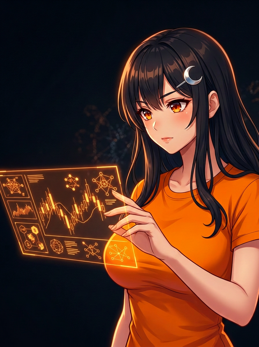 Si16z studying an orange holographic chart